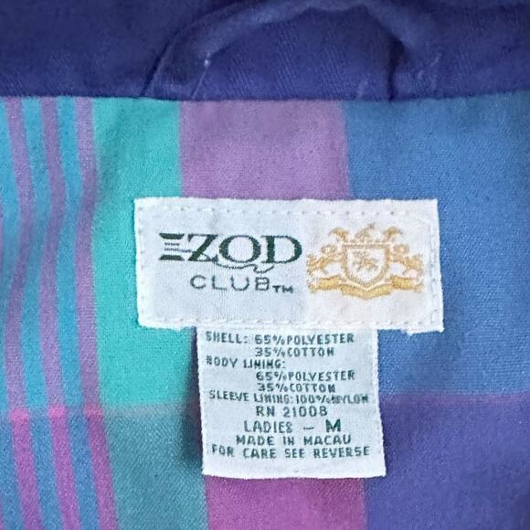 Vintage IZOD Club Women M Windbreaker Jacket Blue Plaid Lining 80s Preppy Retro - Picture 2 of 9